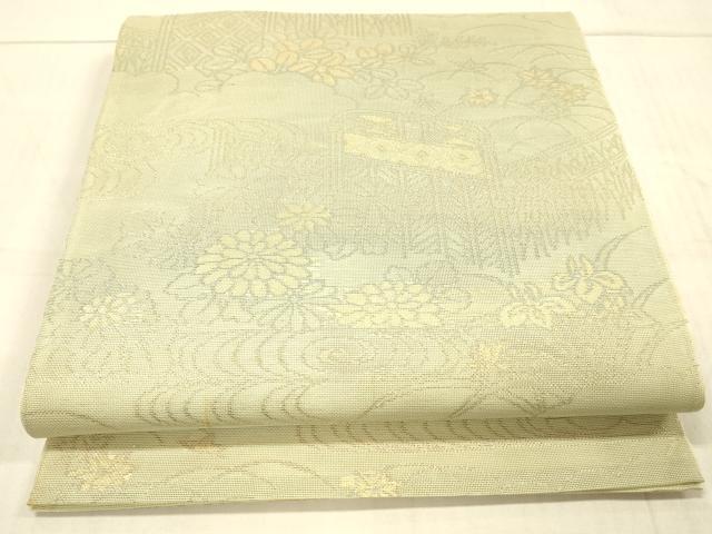 平和屋着物＊夏物 六通柄袋帯 流水籬草花文 金糸 正絹 逸品 DAAW1937cm