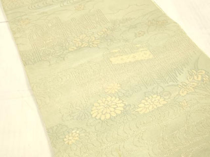 平和屋着物＊夏物 六通柄袋帯 流水籬草花文 金糸 正絹 逸品 DAAW1937cm