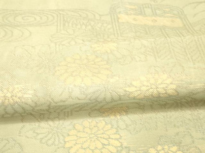 平和屋着物＊夏物 六通柄袋帯 流水籬草花文 金糸 正絹 逸品 DAAW1937cm