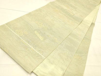 平和屋着物＊夏物 六通柄袋帯 流水籬草花文 金糸 正絹 逸品 DAAW1937cm