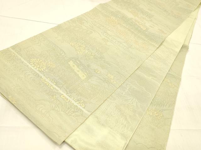 平和屋着物＊夏物 六通柄袋帯 流水籬草花文 金糸 正絹 逸品 DAAW1937cm