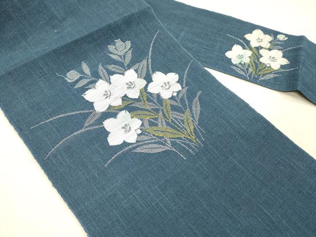平和屋着物＊夏物 八寸名古屋帯 草花文 桔梗 銀糸 DAAW1938cm