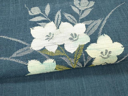 平和屋着物＊夏物 八寸名古屋帯 草花文 桔梗 銀糸 DAAW1938cm