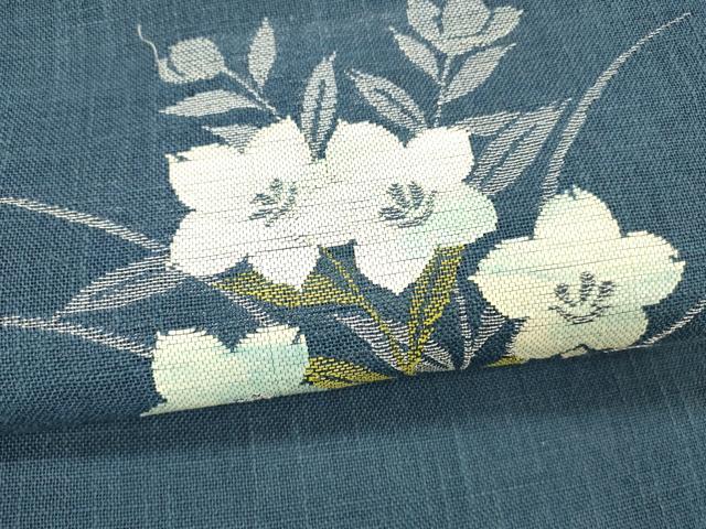 平和屋着物＊夏物 八寸名古屋帯 草花文 桔梗 銀糸 DAAW1938cm