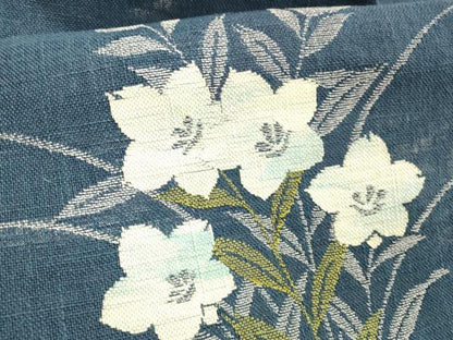 平和屋着物＊夏物 八寸名古屋帯 草花文 桔梗 銀糸 DAAW1938cm