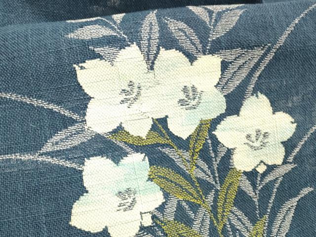 平和屋着物＊夏物 八寸名古屋帯 草花文 桔梗 銀糸 DAAW1938cm