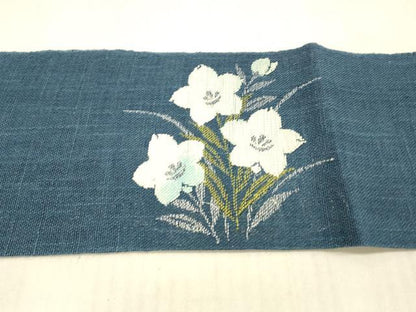 平和屋着物＊夏物 八寸名古屋帯 草花文 桔梗 銀糸 DAAW1938cm