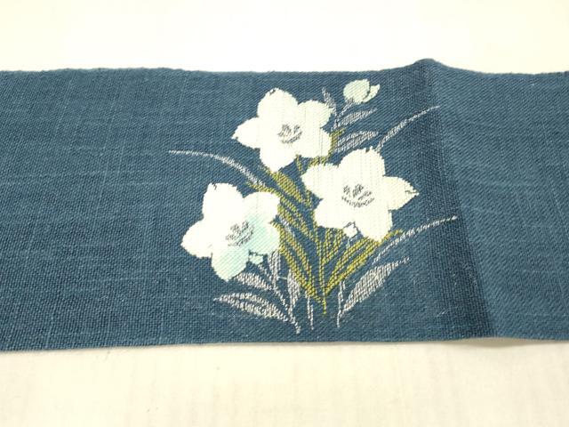 平和屋着物＊夏物 八寸名古屋帯 草花文 桔梗 銀糸 DAAW1938cm