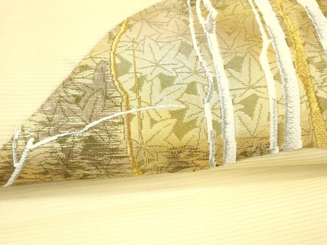 平和屋着物＊夏物 九寸名古屋帯 樹林楓文 金銀糸 正絹 逸品 DAAW1942cm