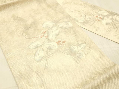 平和屋着物＊夏物 九寸名古屋帯 蔦の葉文 萩 銀糸 正絹 逸品 DAAW1943cm