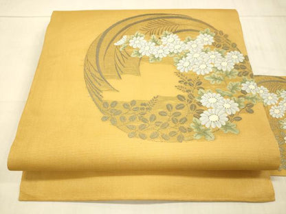 平和屋着物＊夏物 九寸名古屋帯 草花文 萩 芒 菊 銀糸 正絹 逸品 DAAW1944cm