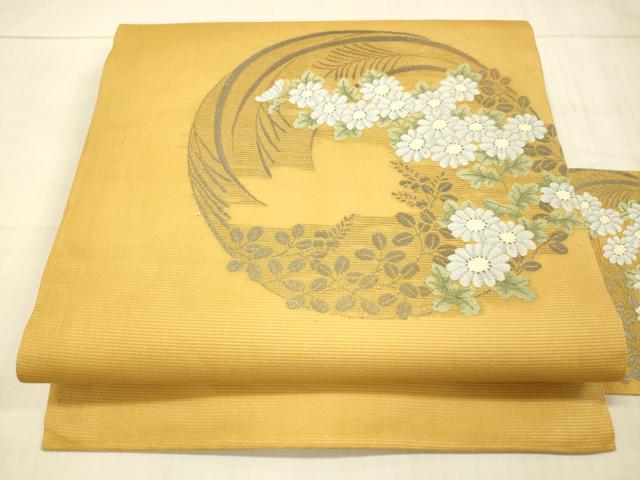 平和屋着物＊夏物 九寸名古屋帯 草花文 萩 芒 菊 銀糸 正絹 逸品 DAAW1944cm