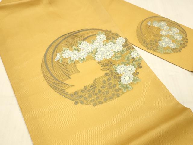 平和屋着物＊夏物 九寸名古屋帯 草花文 萩 芒 菊 銀糸 正絹 逸品 DAAW1944cm