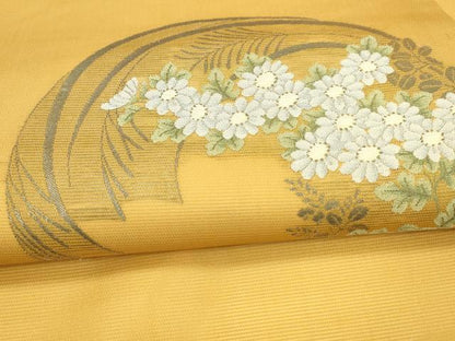 平和屋着物＊夏物 九寸名古屋帯 草花文 萩 芒 菊 銀糸 正絹 逸品 DAAW1944cm