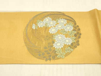平和屋着物＊夏物 九寸名古屋帯 草花文 萩 芒 菊 銀糸 正絹 逸品 DAAW1944cm