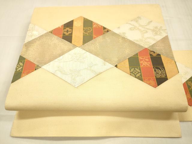 平和屋着物＊夏物 九寸名古屋帯 切嵌 花菱文 遠州七宝 金糸 正絹 逸品 DAAW1945cm