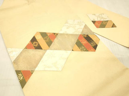 平和屋着物＊夏物 九寸名古屋帯 切嵌 花菱文 遠州七宝 金糸 正絹 逸品 DAAW1945cm