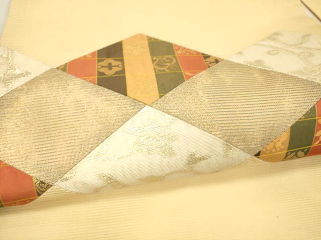 平和屋着物＊夏物 九寸名古屋帯 切嵌 花菱文 遠州七宝 金糸 正絹 逸品 DAAW1945cm