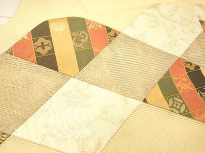 平和屋着物＊夏物 九寸名古屋帯 切嵌 花菱文 遠州七宝 金糸 正絹 逸品 DAAW1945cm