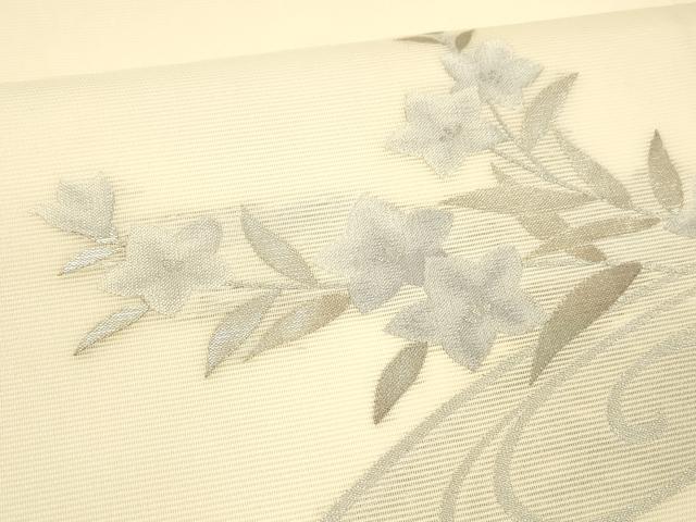 平和屋着物＊夏物 九寸開き名古屋帯 流水草花文 桔梗 銀糸 正絹 逸品 DAAW1946cm