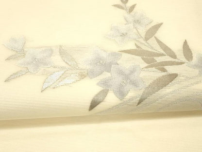 平和屋着物＊夏物 九寸開き名古屋帯 流水草花文 桔梗 銀糸 正絹 逸品 DAAW1946cm