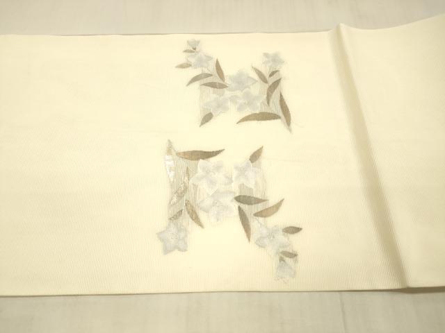 平和屋着物＊夏物 九寸開き名古屋帯 流水草花文 桔梗 銀糸 正絹 逸品 DAAW1946cm