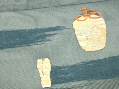 平和屋着物＊夏物　九寸開き名古屋帯　器物花文　仕覆　金銀糸　正絹　逸品　DAAW1947cm
