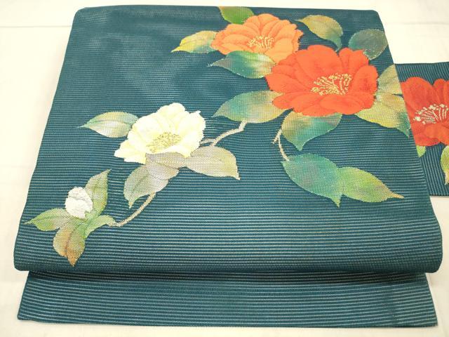 平和屋着物＊夏物 九寸名古屋帯 枝花文 金銀糸 正絹 逸品 DAAW1948cm