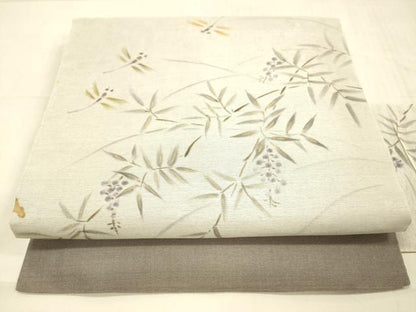 平和屋着物＊夏物 九寸名古屋帯 手描き 南天文 蜻蛉 トンボ 金糸 正絹 逸品 DAAW1950cm