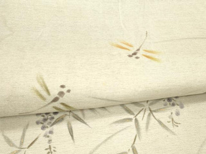 平和屋着物＊夏物 九寸名古屋帯 手描き 南天文 蜻蛉 トンボ 金糸 正絹 逸品 DAAW1950cm