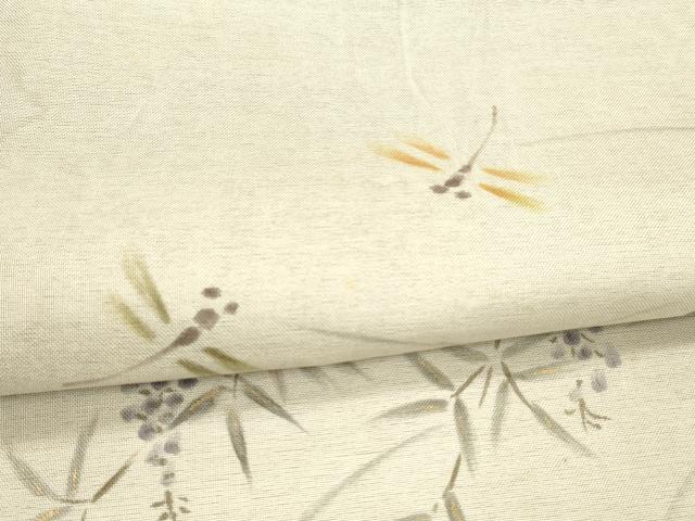 平和屋着物＊夏物 九寸名古屋帯 手描き 南天文 蜻蛉 トンボ 金糸 正絹 逸品 DAAW1950cm