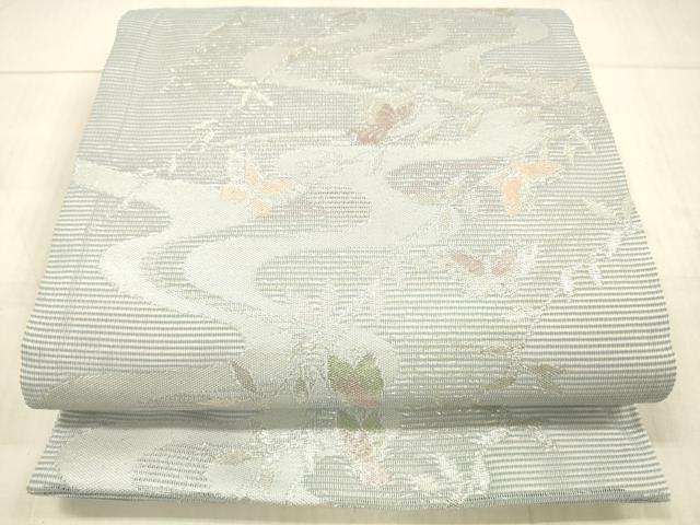 平和屋着物＊夏物　六通柄袋帯　流水舞蝶草葉文　銀糸　DAAW1971cm