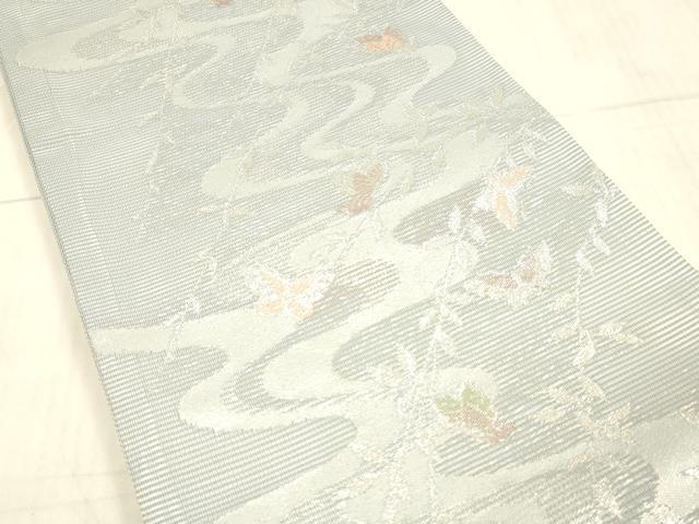 平和屋着物＊夏物　六通柄袋帯　流水舞蝶草葉文　銀糸　DAAW1971cm