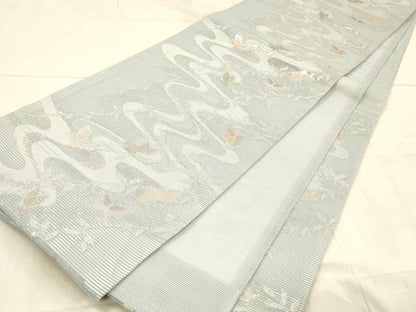 平和屋着物＊夏物　六通柄袋帯　流水舞蝶草葉文　銀糸　DAAW1971cm