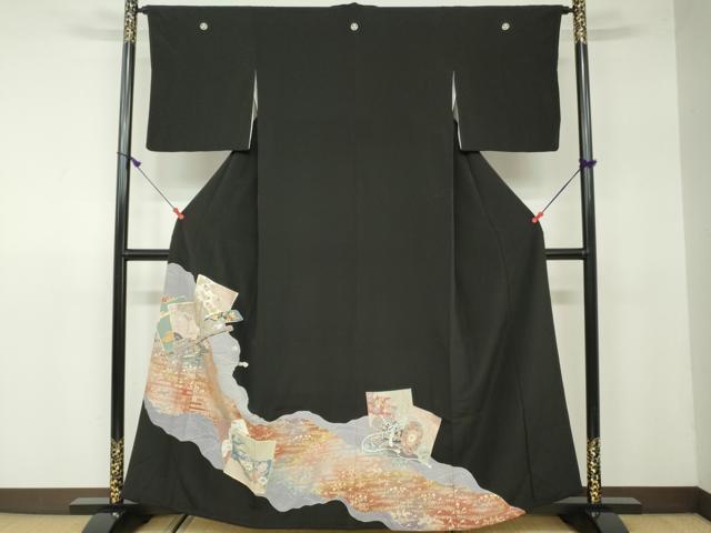 平和屋着物■豪華黒留袖　駒刺繍　色紙重ね吉祥花文　金彩　正絹　逸品　DAAW2133zy
