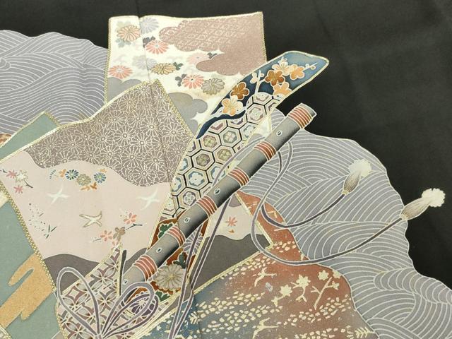 平和屋着物■豪華黒留袖　駒刺繍　色紙重ね吉祥花文　金彩　正絹　逸品　DAAW2133zy