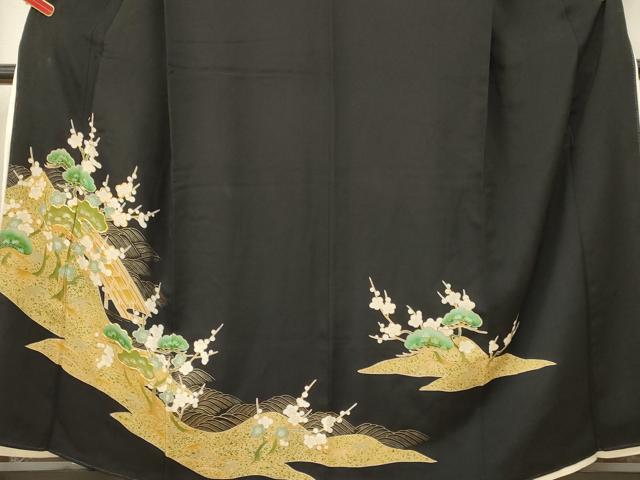 平和屋着物■豪華黒留袖 駒刺繍 笹松梅文 金彩 正絹 逸品 DAAW2594ma
