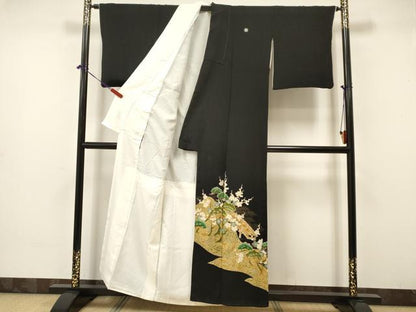 平和屋着物■豪華黒留袖 駒刺繍 笹松梅文 金彩 正絹 逸品 DAAW2594ma