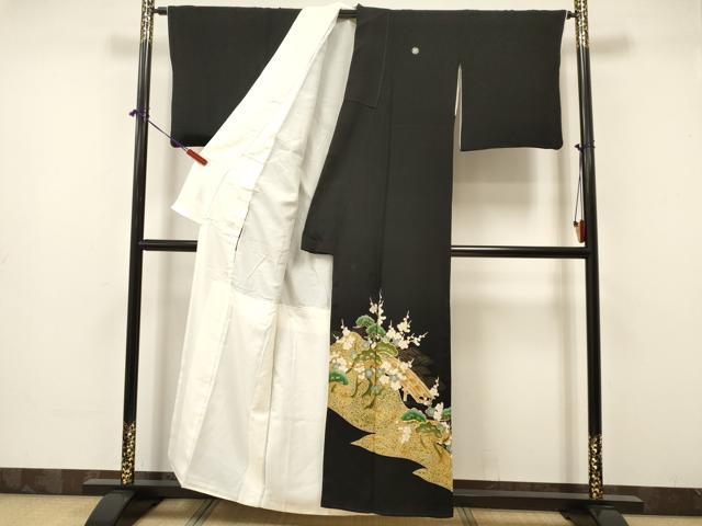 平和屋着物■豪華黒留袖 駒刺繍 笹松梅文 金彩 正絹 逸品 DAAW2594ma