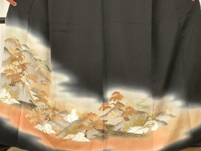 平和屋着物■豪華黒留袖 重ね山花文 暈し染め 金彩 正絹 逸品 DAAW2635ma