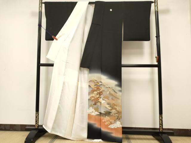 平和屋着物■豪華黒留袖 重ね山花文 暈し染め 金彩 正絹 逸品 DAAW2635ma