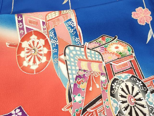 平和屋着物∵女の子　十三参り　子供　祝着・袋帯セット　片輪車　御所車花文　暈し染め　金銀彩　逸品　DAAW2712ma
