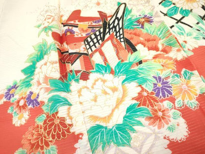 平和屋着物＊夏物　絽　お宮参り　女の子　祝着　産着　初着　のしめ　駒刺繍　御所車花文　金彩　逸品　DAAW2728ma