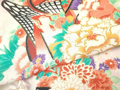 平和屋着物＊夏物　絽　お宮参り　女の子　祝着　産着　初着　のしめ　駒刺繍　御所車花文　金彩　逸品　DAAW2728ma