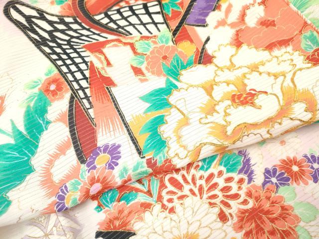 平和屋着物＊夏物　絽　お宮参り　女の子　祝着　産着　初着　のしめ　駒刺繍　御所車花文　金彩　逸品　DAAW2728ma