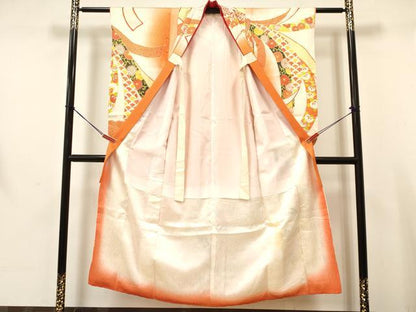 平和屋着物∵女の子　十三参り　子供　祝着・袋帯セット　駒刺繍　束ね熨斗花文　暈し染め　金彩　逸品　DAAW2772ma