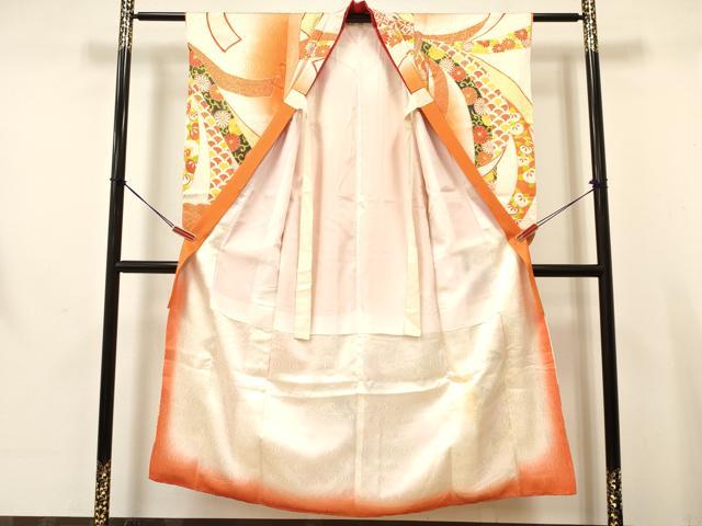 平和屋着物∵女の子　十三参り　子供　祝着・袋帯セット　駒刺繍　束ね熨斗花文　暈し染め　金彩　逸品　DAAW2772ma