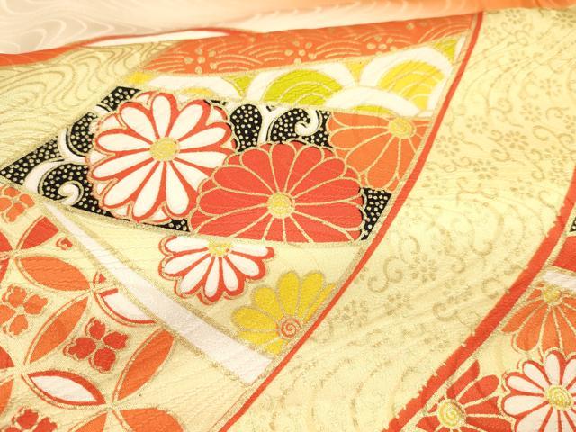平和屋着物∵女の子　十三参り　子供　祝着・袋帯セット　駒刺繍　束ね熨斗花文　暈し染め　金彩　逸品　DAAW2772ma