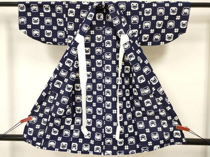 平和屋着物∴夏物 浴衣 子供 女の子 蟹 カニ 井桁 綿 DAAW2777ma
