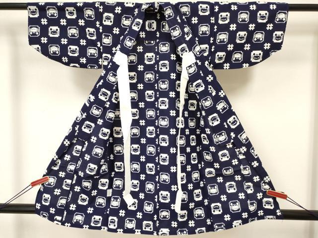 平和屋着物∴夏物 浴衣 子供 女の子 蟹 カニ 井桁 綿 DAAW2777ma